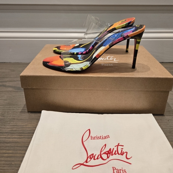 $945 Christian Louboutin JUST NOTHING 85 PVC/Leather Sandal Heels US 8.5 & US 9 - Picture 5 of 14